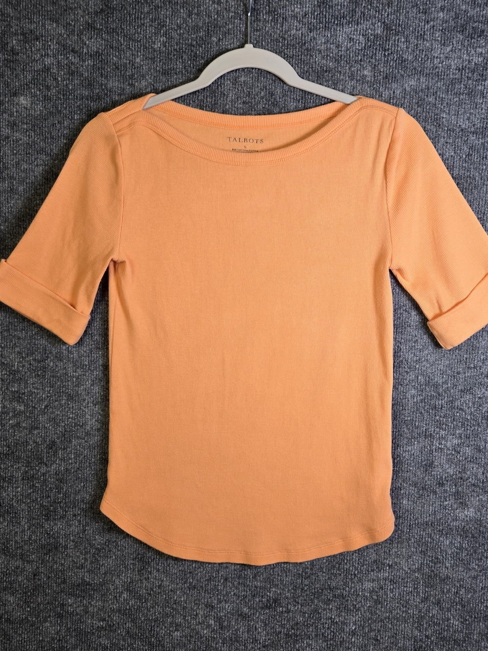 Talbots T Shirt Womens S Melon Orange Boat Neck Narrow Rib Everyday